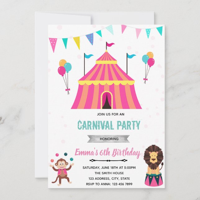 Zirkus-Karneval-Party Einladung (Vorderseite)