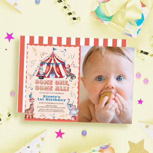Zirkus Karneval Zehntiere 1. Geburtstag Foto Einladung