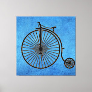 Zirkus-Penny-Farthing-Fahrrad auf blauem Pergament Leinwanddruck