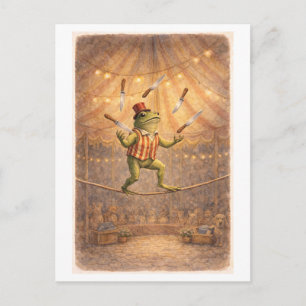 Zirkusfrosch im Vintage-Stil, der Messer jongliert Postkarte