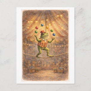 Zirkusfrosch im Vintage-Stil jongliert Bälle Postkarte