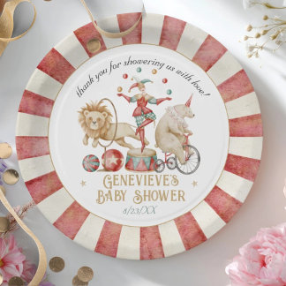 Zirkuskarneval-Baby-Party im Wasserfarben-Stil mit Pappteller