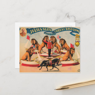 Zirkuslöwen, Vintage-Illustration, Postkarte