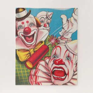 Zirkusplakat mit Clowns und Feuerwerkskörper