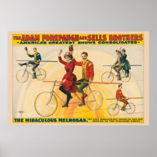 Zirkusplakat mit Fahrradfahrern auf dem Hochseil Poster