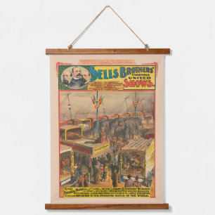 Zirkusposter, ausgestellt in einem Zelt Wandteppich Mit Holzrahmen