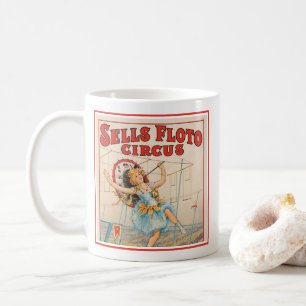 Zirkusposter eines Seilwanderers mit Sonnenschirm Kaffeetasse