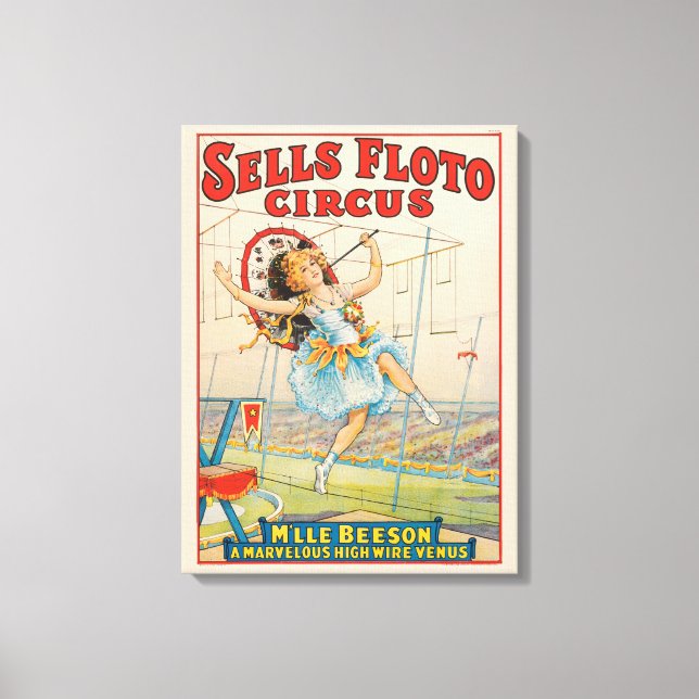 Zirkusposter eines Seilwanderers mit Sonnenschirm Leinwanddruck (Vorderseite)