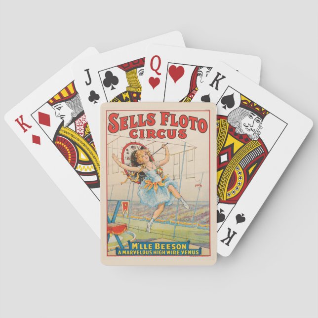 Zirkusposter eines Seilwanderers mit Sonnenschirm Spielkarten (Rückseite)