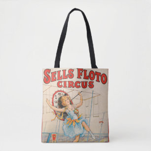 Zirkusposter eines Seilwanderers mit Sonnenschirm Tasche