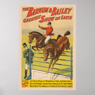 Zirkusposter mit 2 Ponys, die über ein Hindernis s Poster