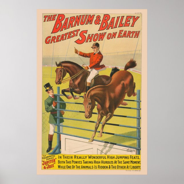 Zirkusposter mit 2 Ponys, die über ein Hindernis s Poster (Vorne)
