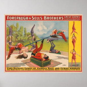 Zirkusposter mit Acrobatic Acts, Circa 1899. Poster