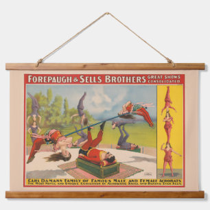 Zirkusposter mit Acrobatic Acts, Circa 1899. Wandteppich Mit Holzrahmen