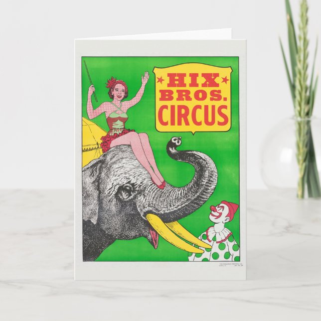Zirkusposter mit einer Frau, die ein reitender Ele Karte (Vorderseite)