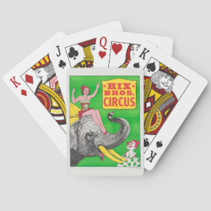 Zirkusposter mit einer Frau, die ein reitender Ele Spielkarten