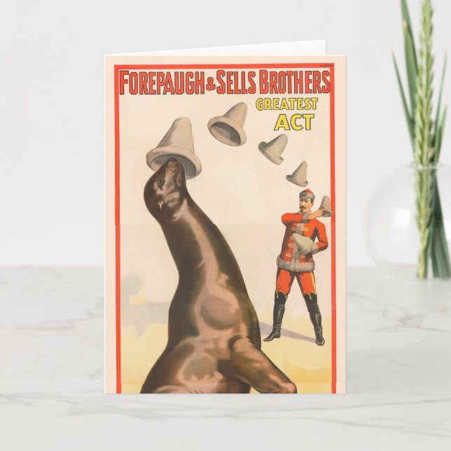 Zirkusposter mit einer Seelenlion, die Hasen fängt Karte (Vorderseite)