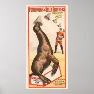 Zirkusposter mit einer Seelenlion, die Hasen fängt Poster