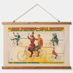 Zirkusposter mit Fahrradfahrern auf der Zackenbühn Wandteppich Mit Holzrahmen
