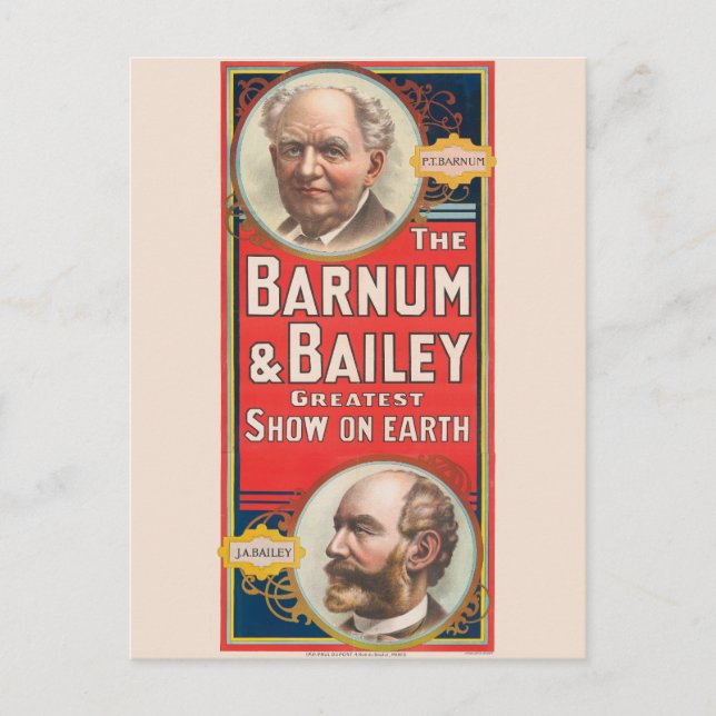 Zirkusposter mit Portraits von Barnum & Bailey Postkarte (Vorderseite)