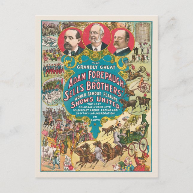 Zirkusposter mit vielen Zirkusszenen Postkarte (Vorderseite)