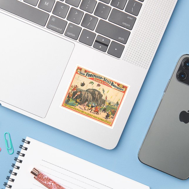 Zirkusposter von Acrobaten, die über Elefanten spr Aufkleber (Laptop mit iPhone)