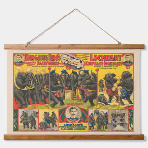 Zirkusposter von Elefanten Darstellend Wandteppich Mit Holzrahmen