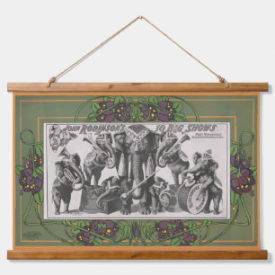 Zirkusposter von Elefanten, die Instrumente spiele Wandteppich Mit Holzrahmen