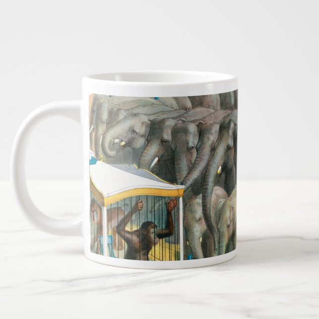 Zirkusposter von Elefanten und Tieren in Käfigen Jumbo-Tasse (Links)