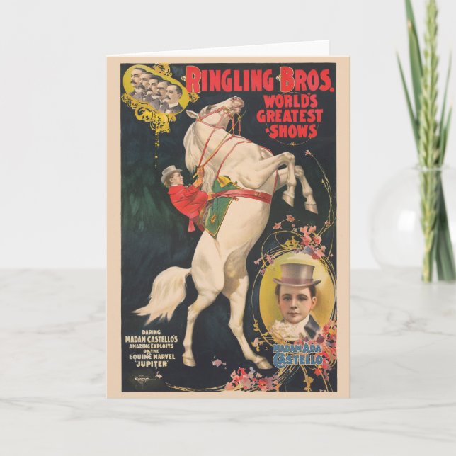Zirkusposter von Frau Ada Castello auf einem Pferd Karte (Vorderseite)