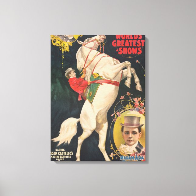 Zirkusposter von Frau Ada Castello auf einem Pferd Leinwanddruck (Vorderseite)