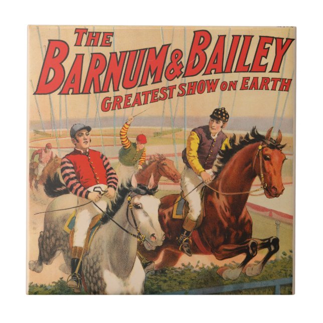 Zirkusposter von Jockeys auf Pferden, die eine Hec Fliese (Vorderseite)