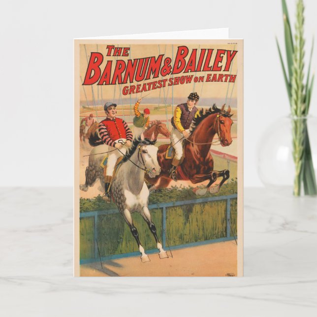 Zirkusposter von Jockeys auf Pferden, die eine Hec Karte (Vorderseite)