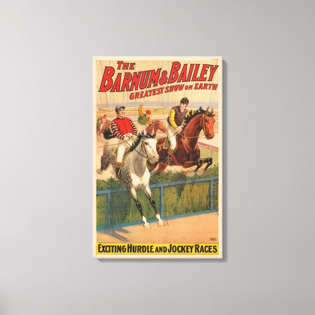 Zirkusposter von Jockeys auf Pferden, die eine Hec Leinwanddruck (Vorderseite)