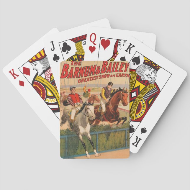 Zirkusposter von Jockeys auf Pferden, die eine Hec Spielkarten (Rückseite)