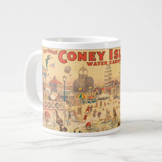 Zirkusposter von Menschen in Kostümen Darstellend Jumbo-Tasse (Vorderseite Links)