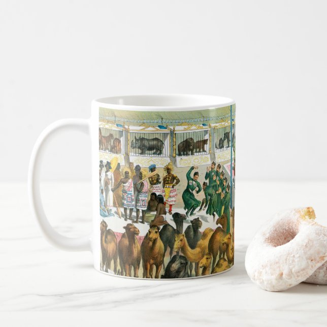 Zirkusposter von Menschen unterschiedlicher Nation Kaffeetasse (Mit Donut)