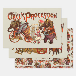 Zirkusprozession Elefantenantik Kunst Geschenkpapier Set