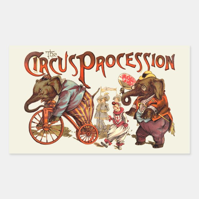 Zirkusprozession Elefantenantik Kunst Rechteckiger Aufkleber (Vorderseite)