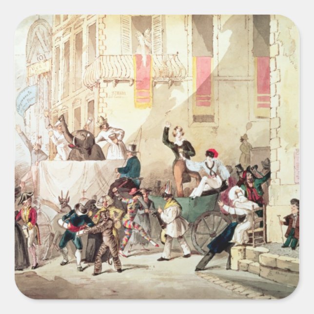 Zirkusprozession in Italien, 1830 Quadratischer Aufkleber (Vorderseite)