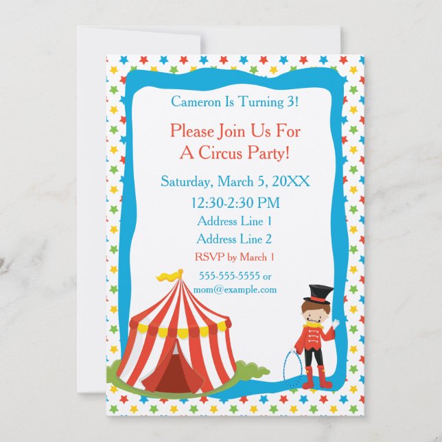 Zirkusthema| Zirkuszelt| Circus Party Einladung (Vorderseite)