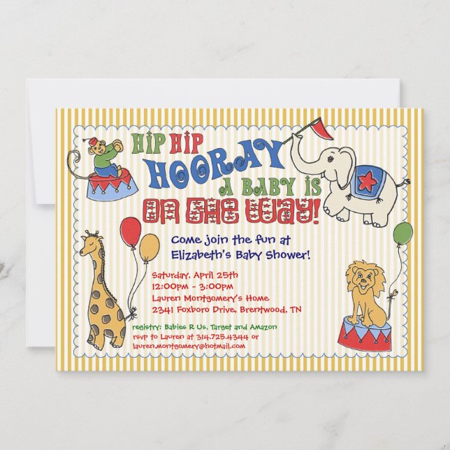 Zirkustier-Babyparty-Einladung - Gelb Einladung (Vorderseite)