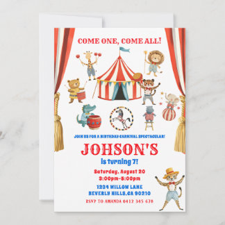 Zirkustiere Kindergeburtstagsfeier Einladung