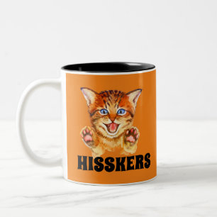 Zischende Katze Hisskers die Katze Zweifarbige Tasse