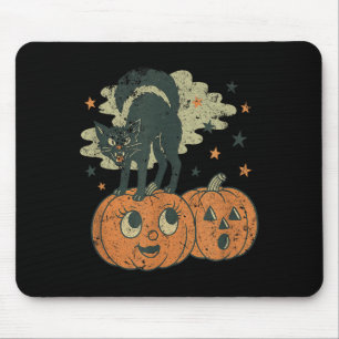 Zischendes Schwarzes-Katzen-T-Shirt Retro Vintage Mousepad