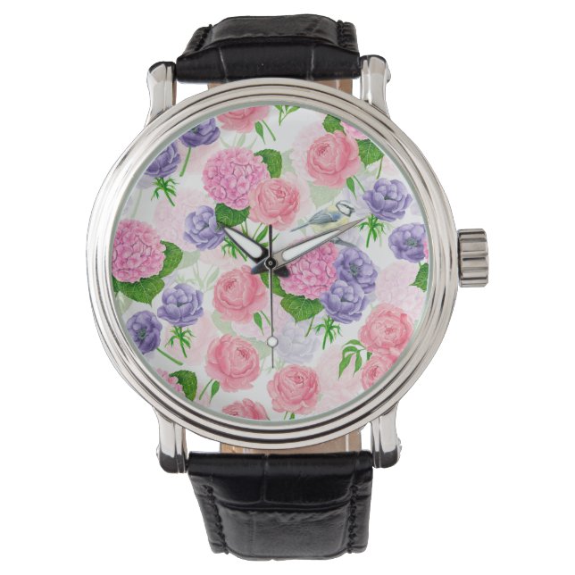 Zistvogel und Blume Armbanduhr (Vorderseite)