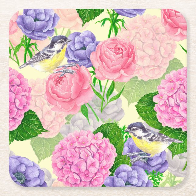 Zistvogel und Blume Rechteckiger Pappuntersetzer (Vorderseite)