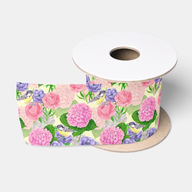 Zistvogel und Blume Satinband (Spule)