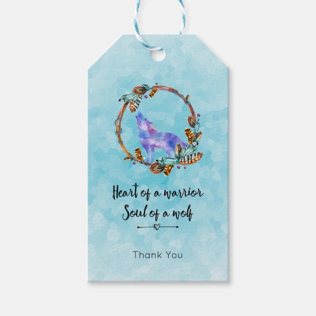Zitat aus Howling Wolf in einem Boho-Kranz Geschenkanhänger (Vorderseite)