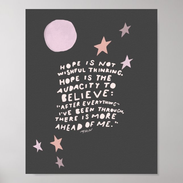 Zitat der Hoffnung - lila und rosa Mond und Sterne Poster (Vorne)